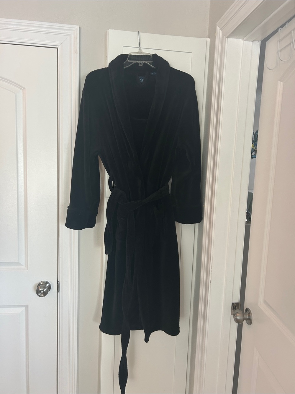 Joseph Abboud Black Plush Shawl Robe with Belt